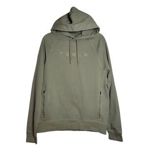 Tesla Mens‎ Olive Green Logo Hoodie Sweatshirt Size M Cotton Polyester